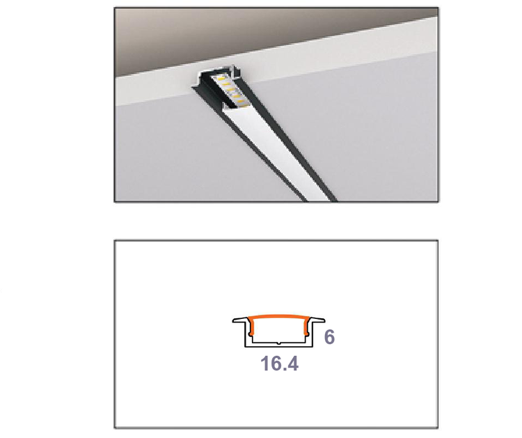 چراغ خطی توکار 16 میل کد LT - 16 شاخه 3 متری با دیفیوزر